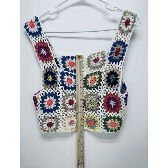 Handmade Crocheted Granny Square Cropped Hippie Tank Top Festival One Size White - Picture 4 of 7